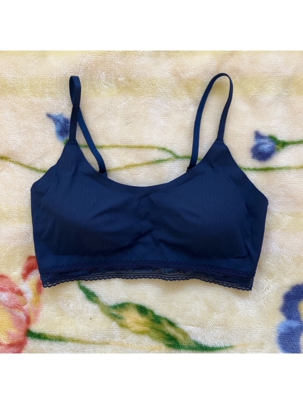 Lucky Brand Blue Nylon Wireless Bralette size L Lace - Picture 7 of 7